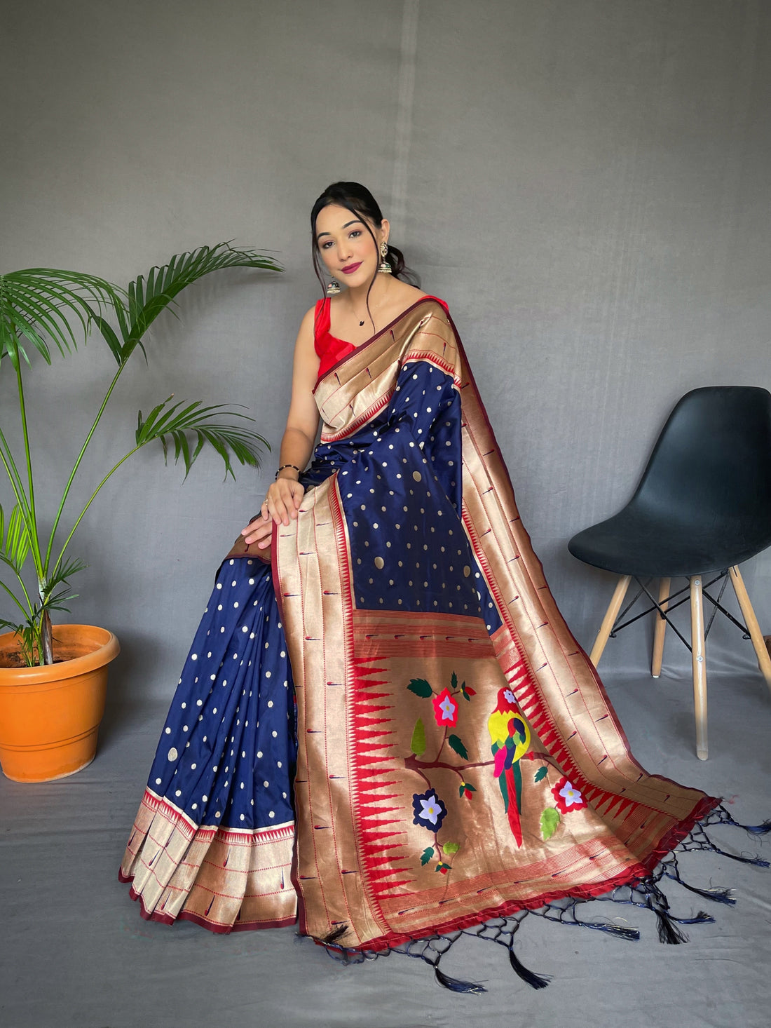 Navy Blue Paithani Silk Saree