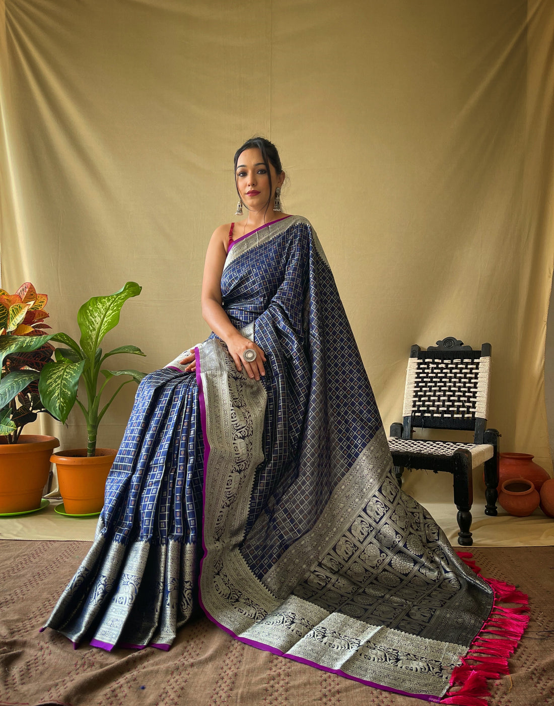 Navy Blue Silk Saree