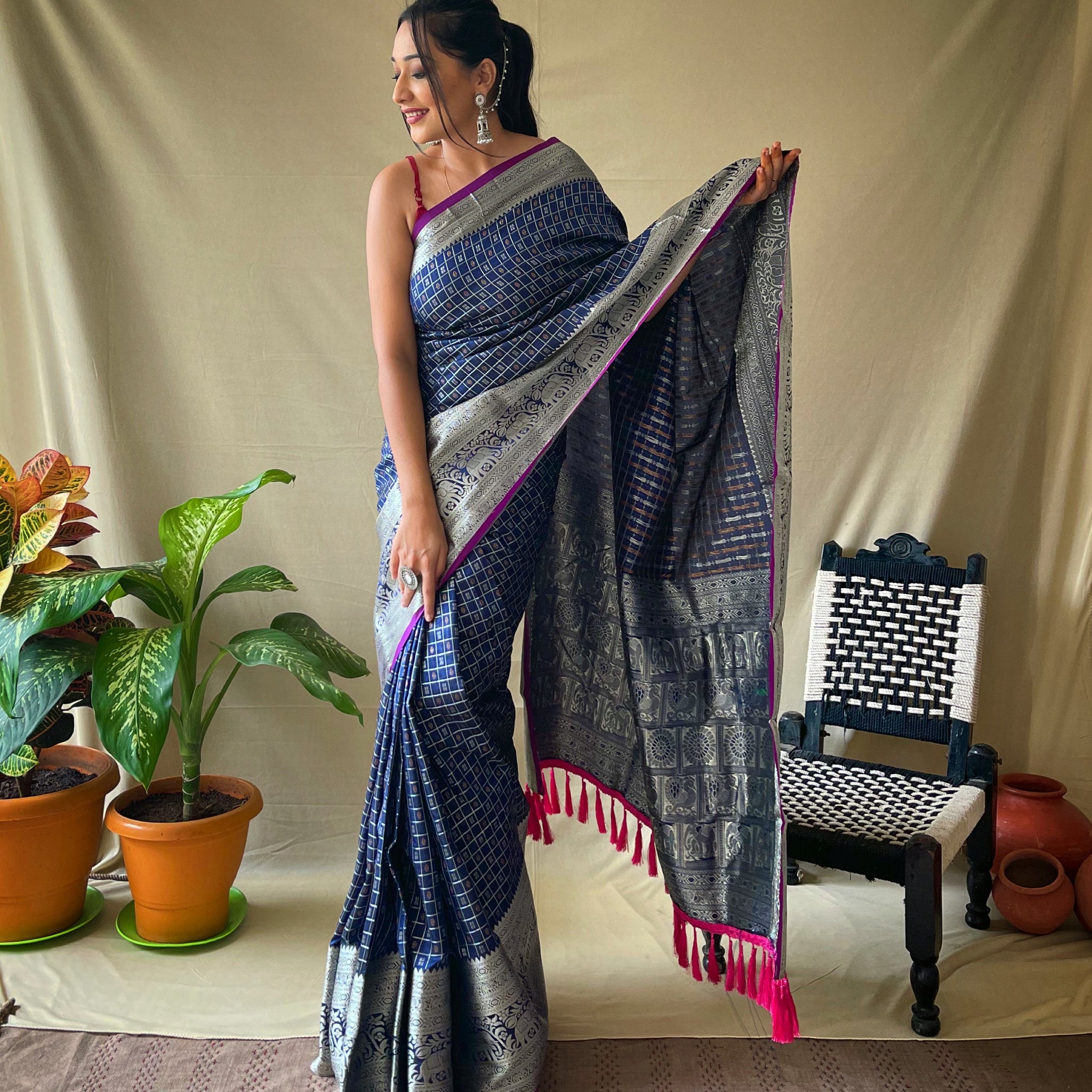 Navy Blue Silk Saree