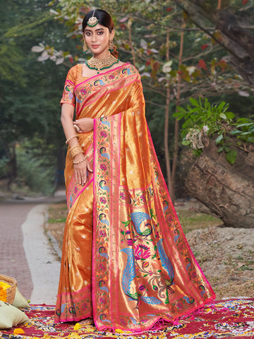 Orange Paithani Silk Saree