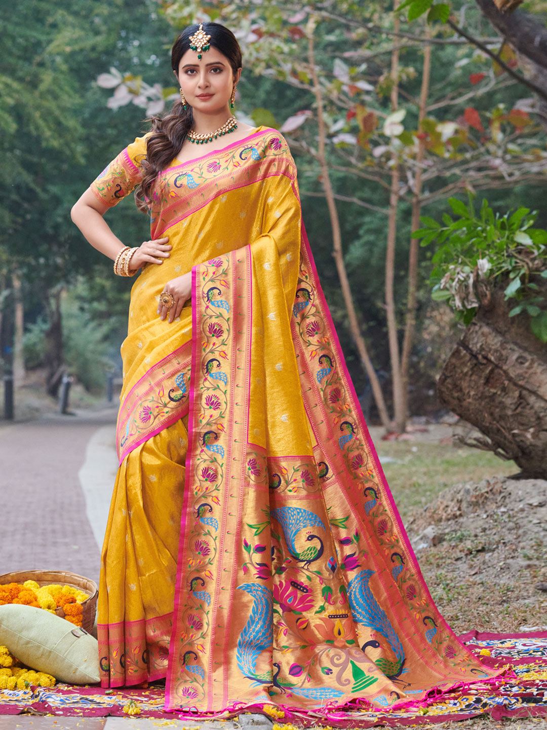 Yellow Paithani Silk Saree