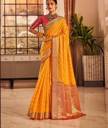 Orange Banarasi Soft Silk Saree