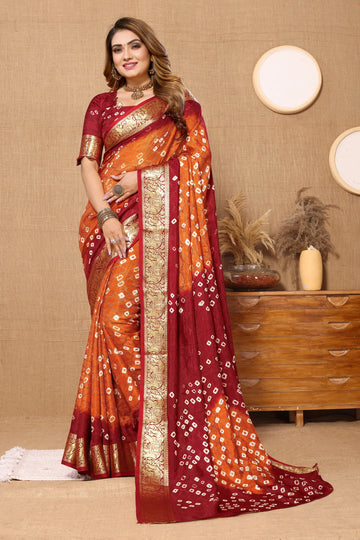 Orange & Maroon Viscose Art Silk Saree