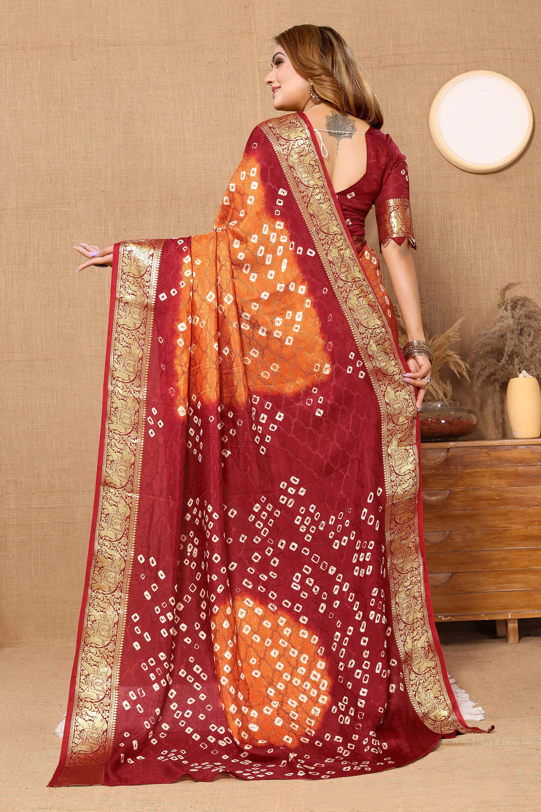 Orange & Maroon Viscose Art Silk Saree