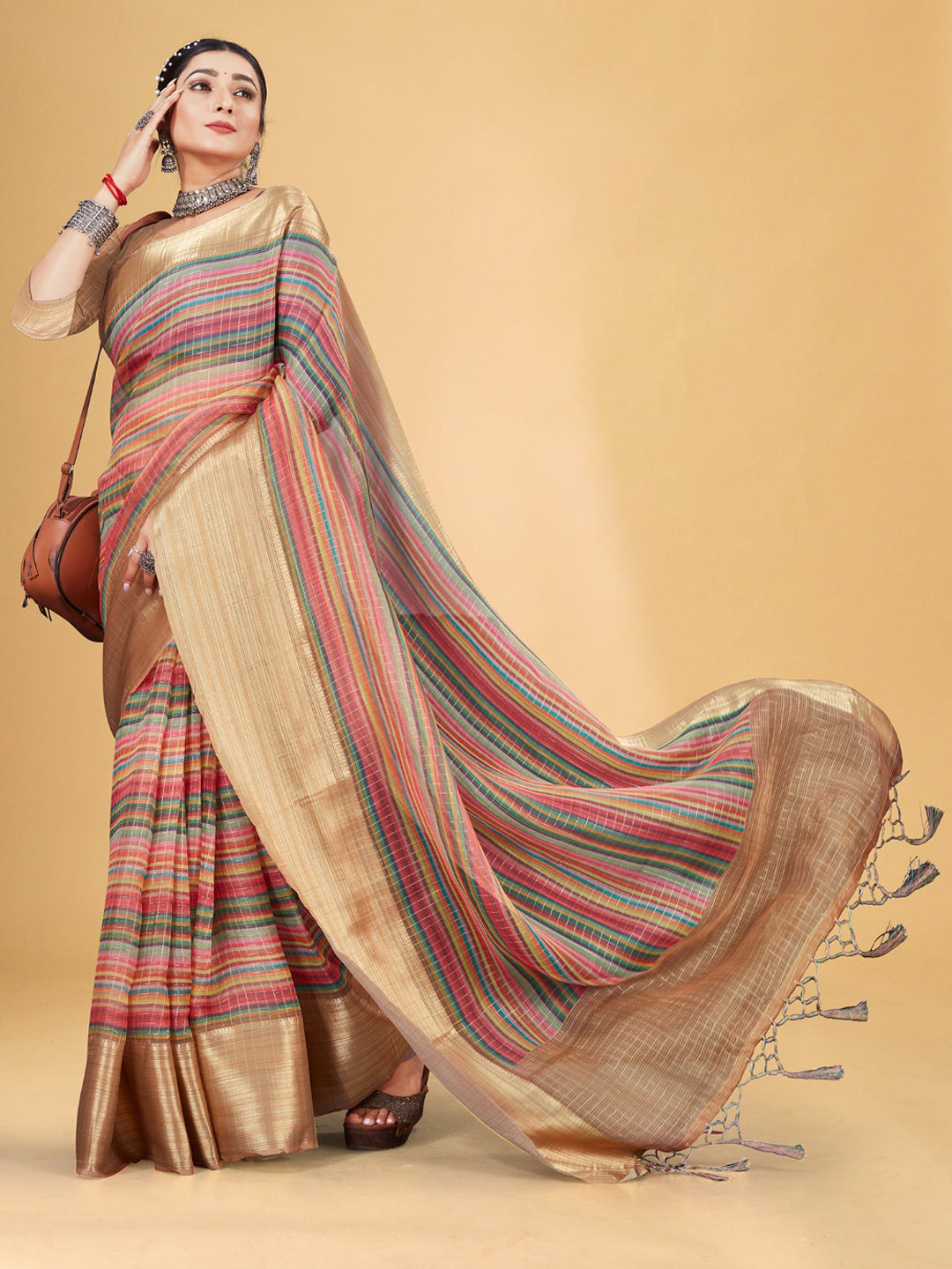 Multicolored Soft Silk Saree