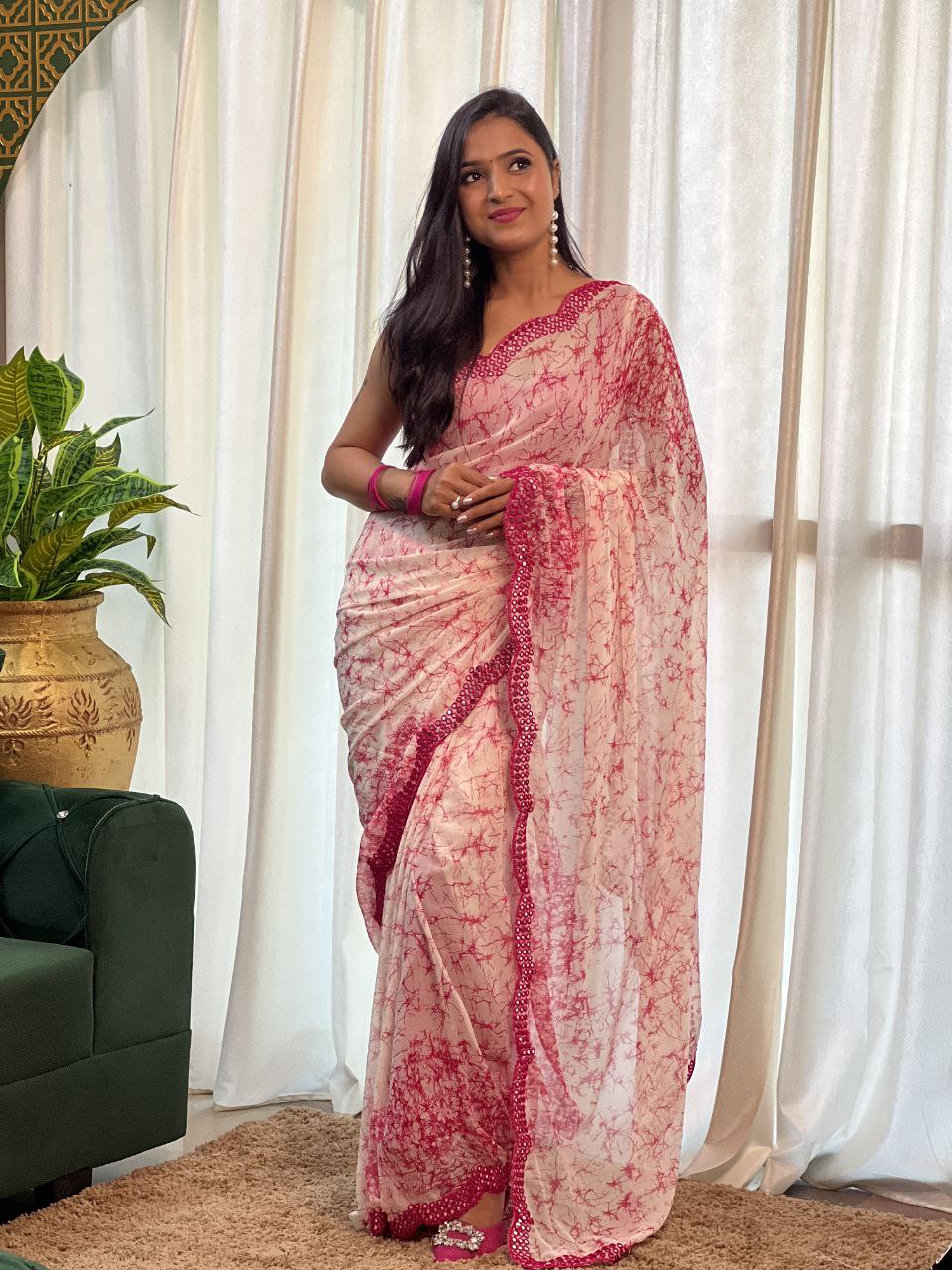 Pink Chiffon Saree