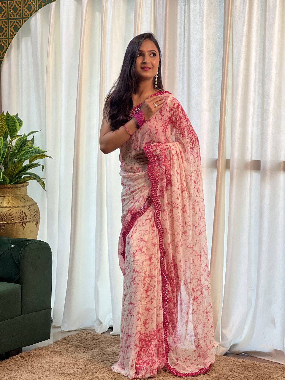 Pink Chiffon Saree