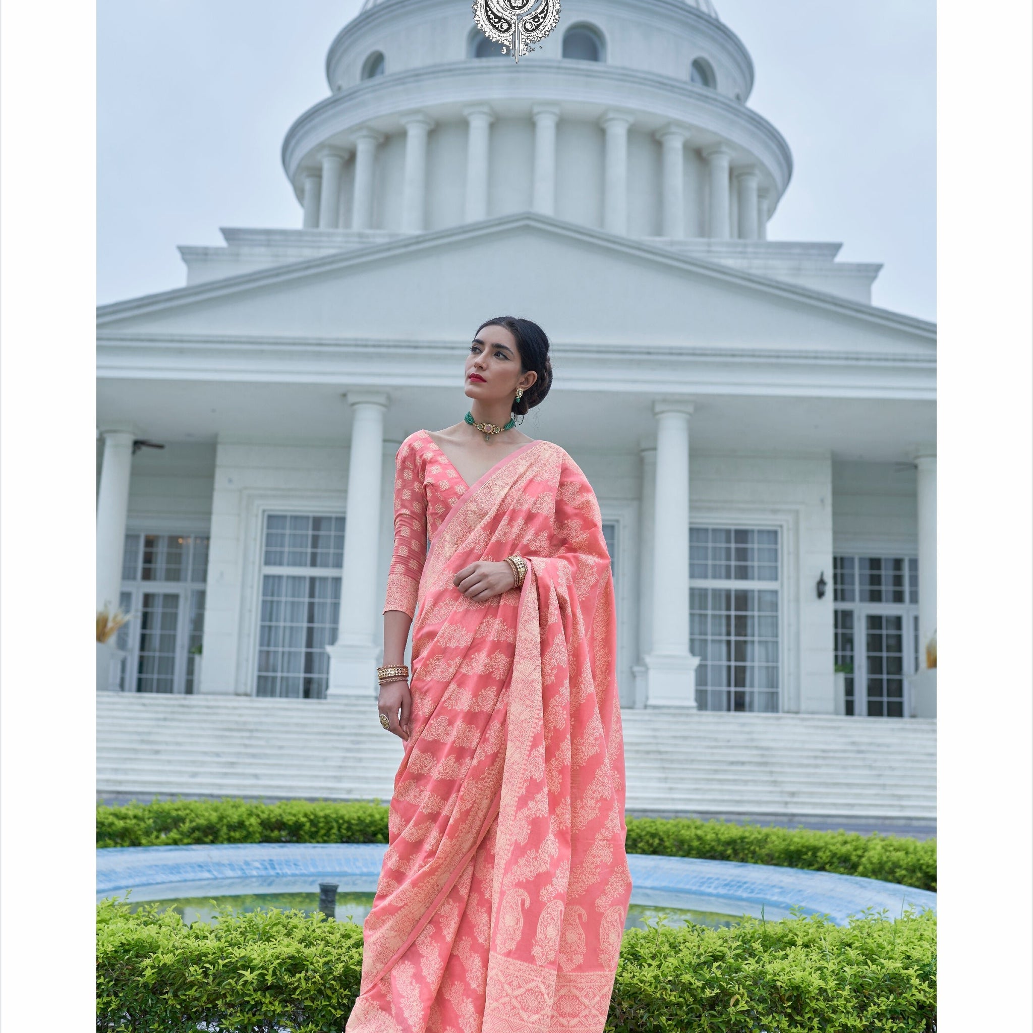 Pink Chickankari Weaving Saree