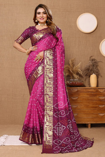 Magenta Pink Viscose Art Silk Saree