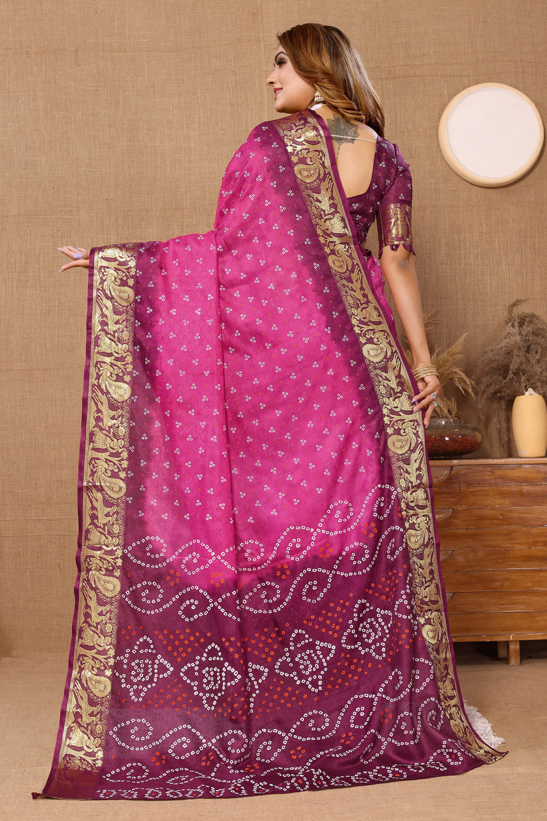 Magenta Pink Viscose Art Silk Saree