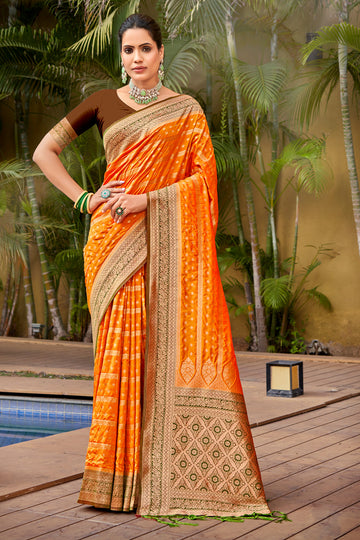 Sangam Mustard Yellow Banarasi Silk Saree