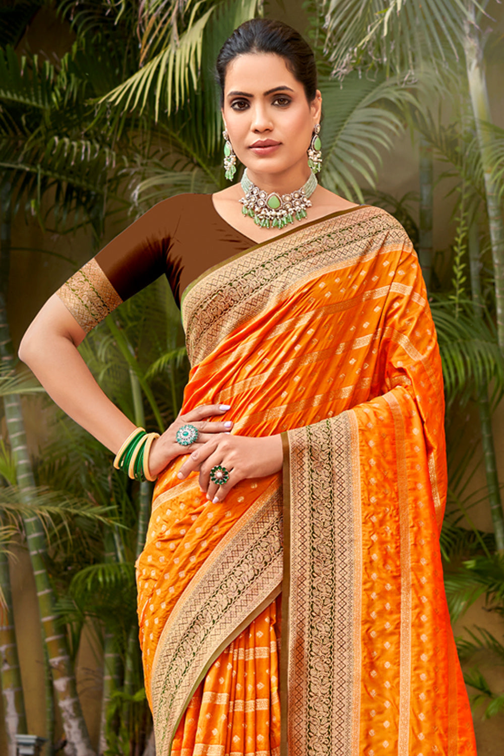 Sangam Mustard Yellow Banarasi Silk Saree