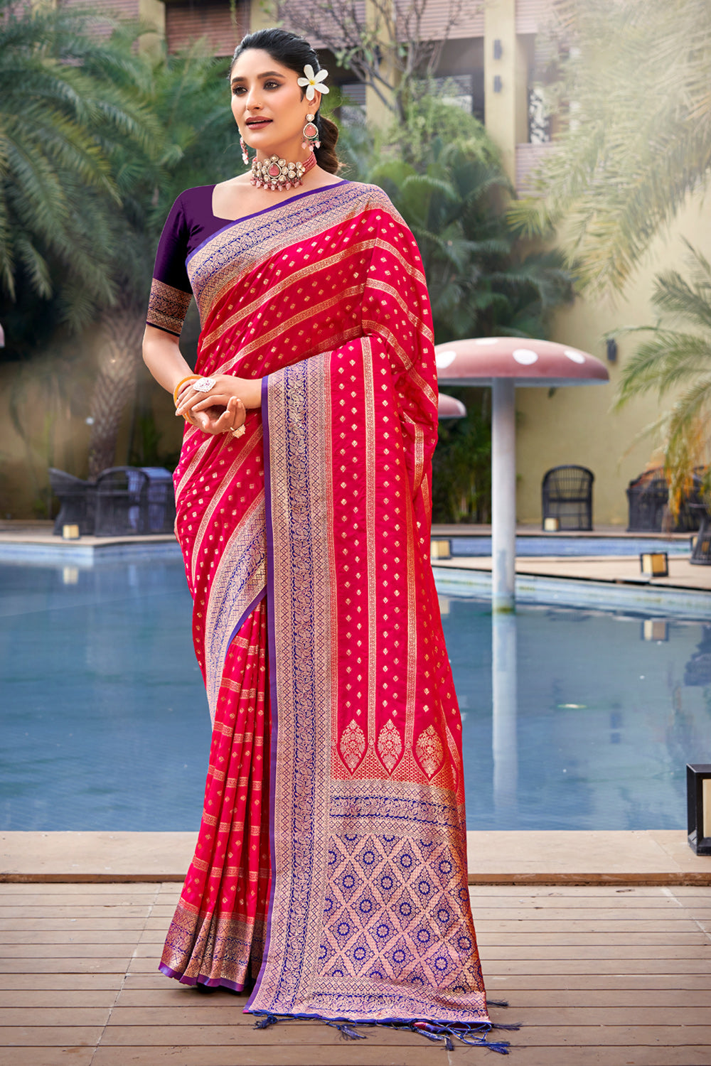 Sangam Pink Banarasi Silk Saree