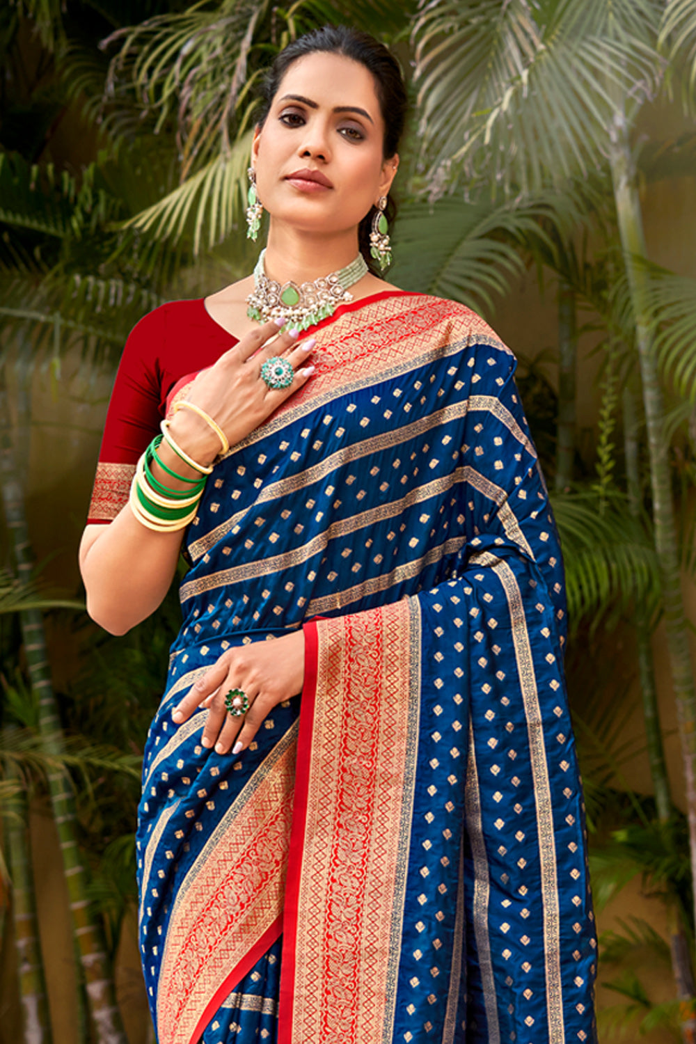 Sangam Prussian Blue Banarasi Silk Saree