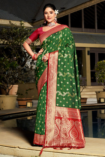 Sangam Green Banarasi Silk Saree