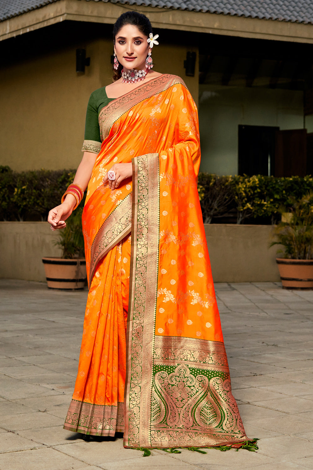 Sangam Orange Banarasi Silk