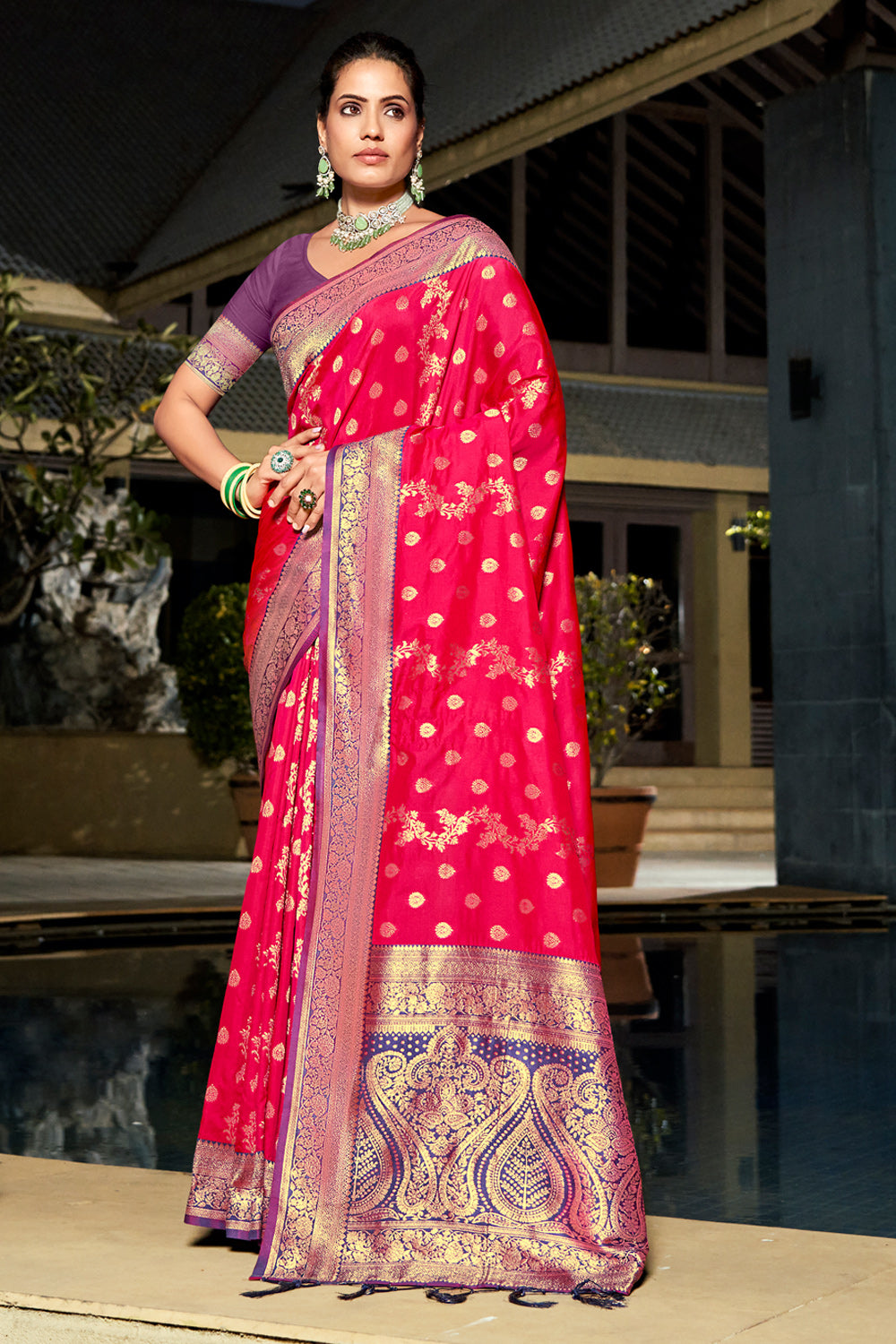 Sangam Magenta Pink Banarasi Silk