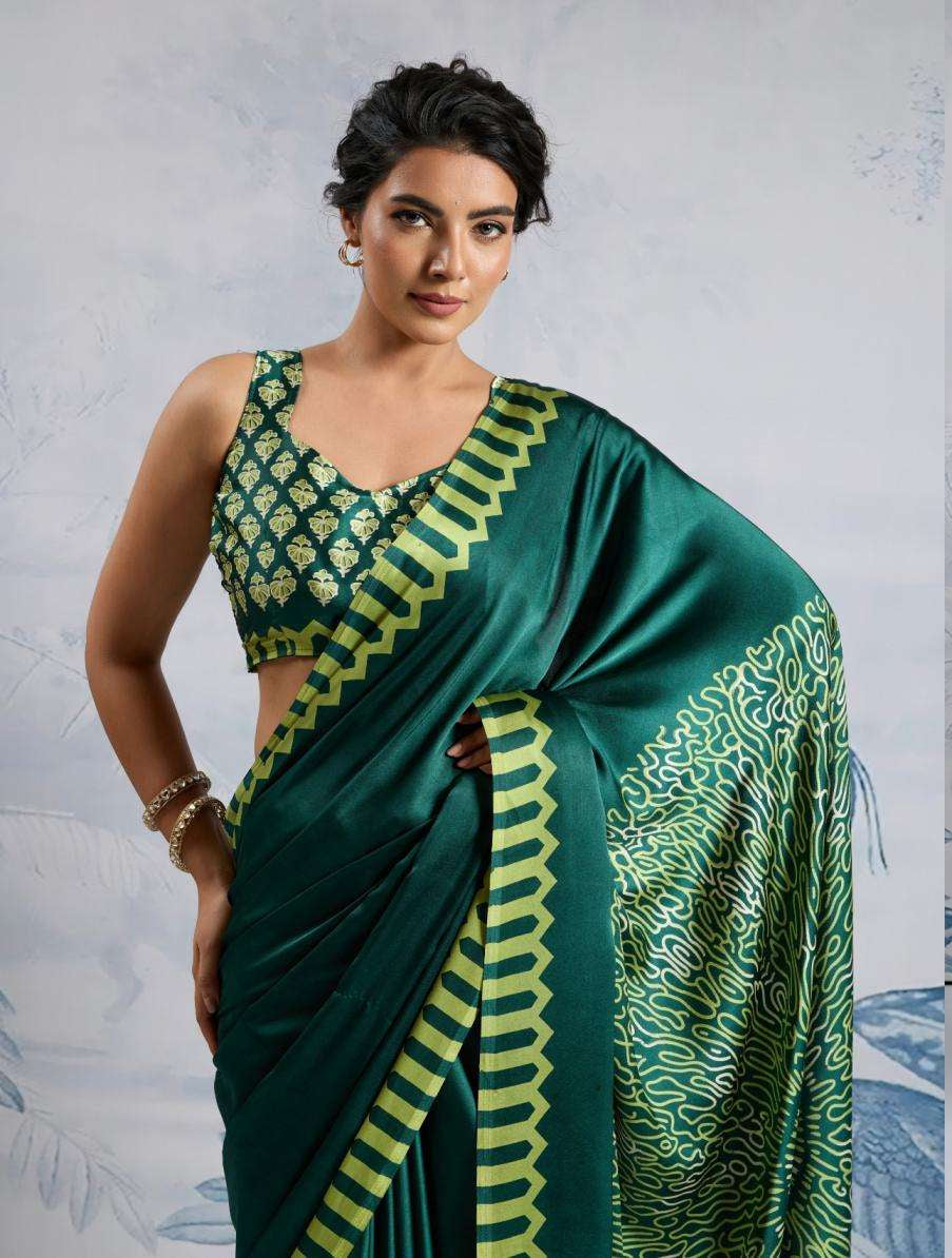 Green Modal Satin Silk Saree