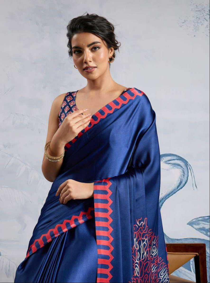Blue Modal Satin Silk Saree