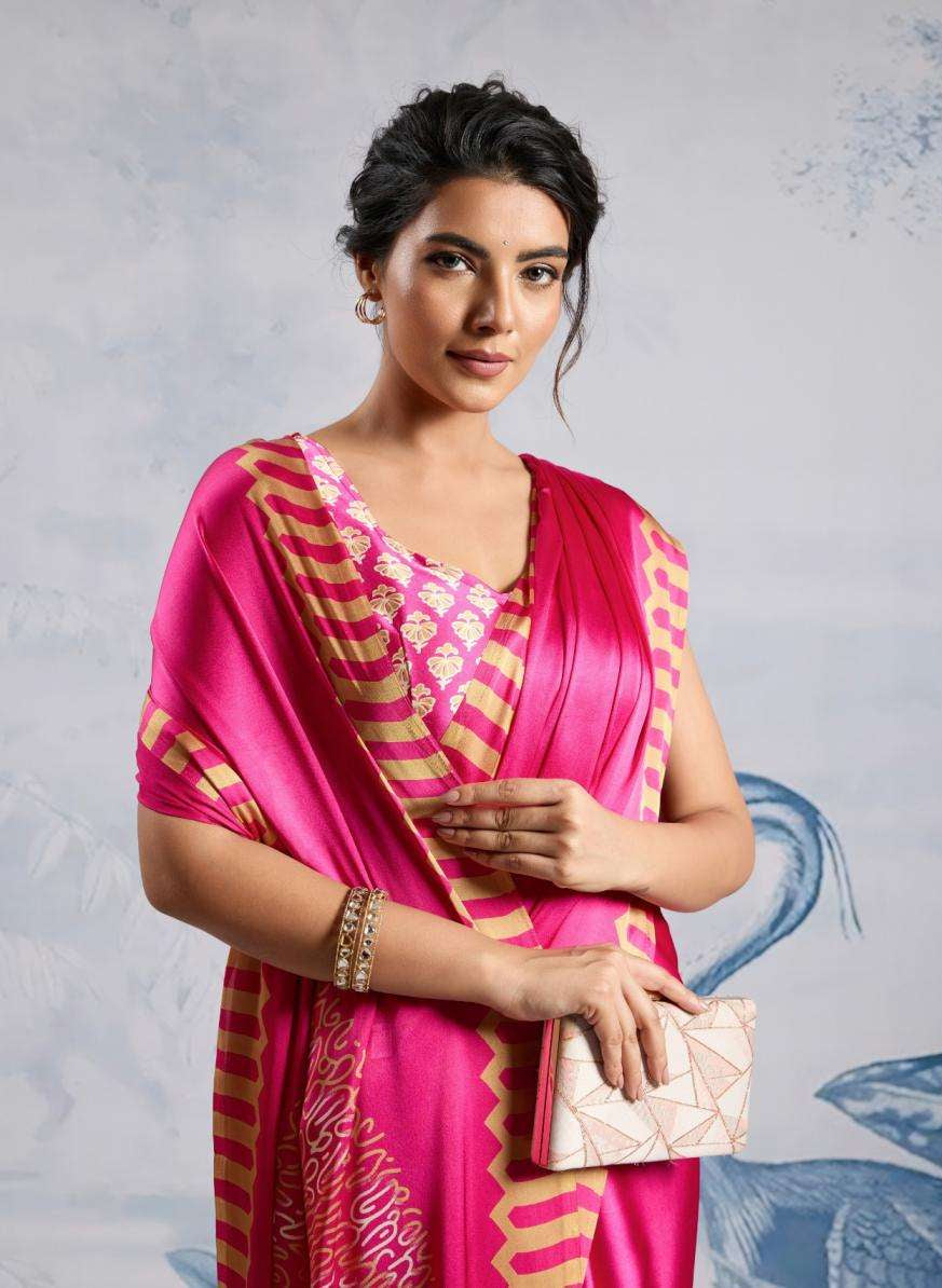 Magenta Pink Modal Satin Silk Saree