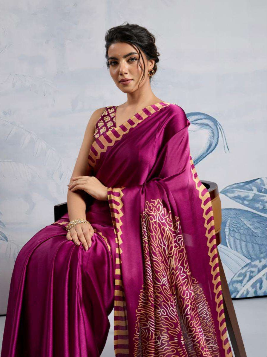 Wine Modal Satin Silk Saree