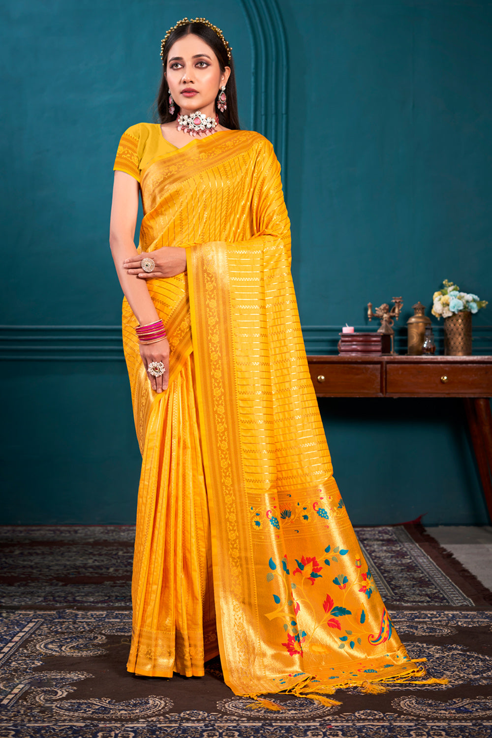 Sangam Yellow Paithani Silk Saree