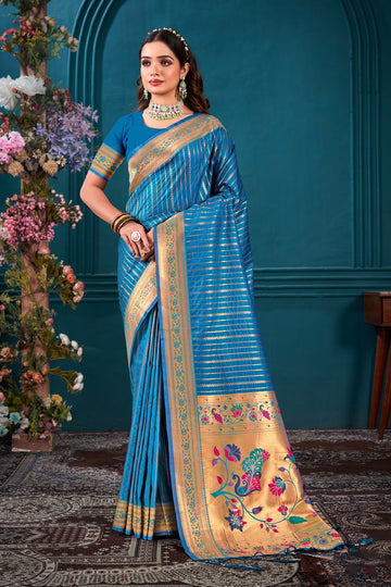 Sangam Blue Paithani Silk Saree