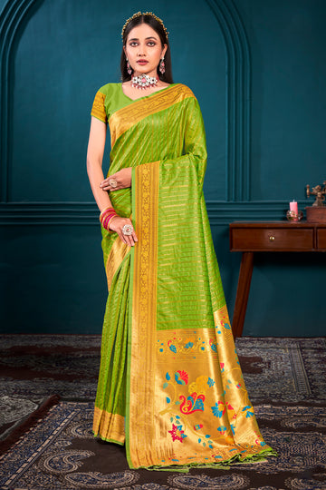 Sangam Light Green Paithani Silk Saree