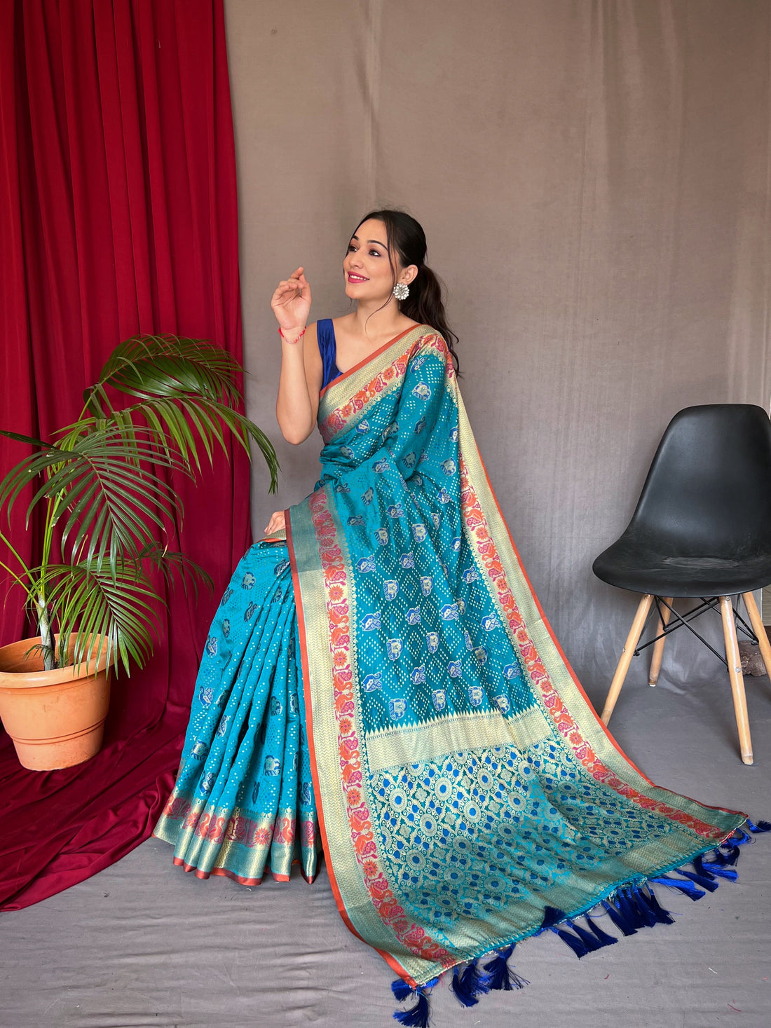 Azure Blue Patola Silk Saree