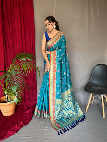 Azure Blue Patola Silk Saree