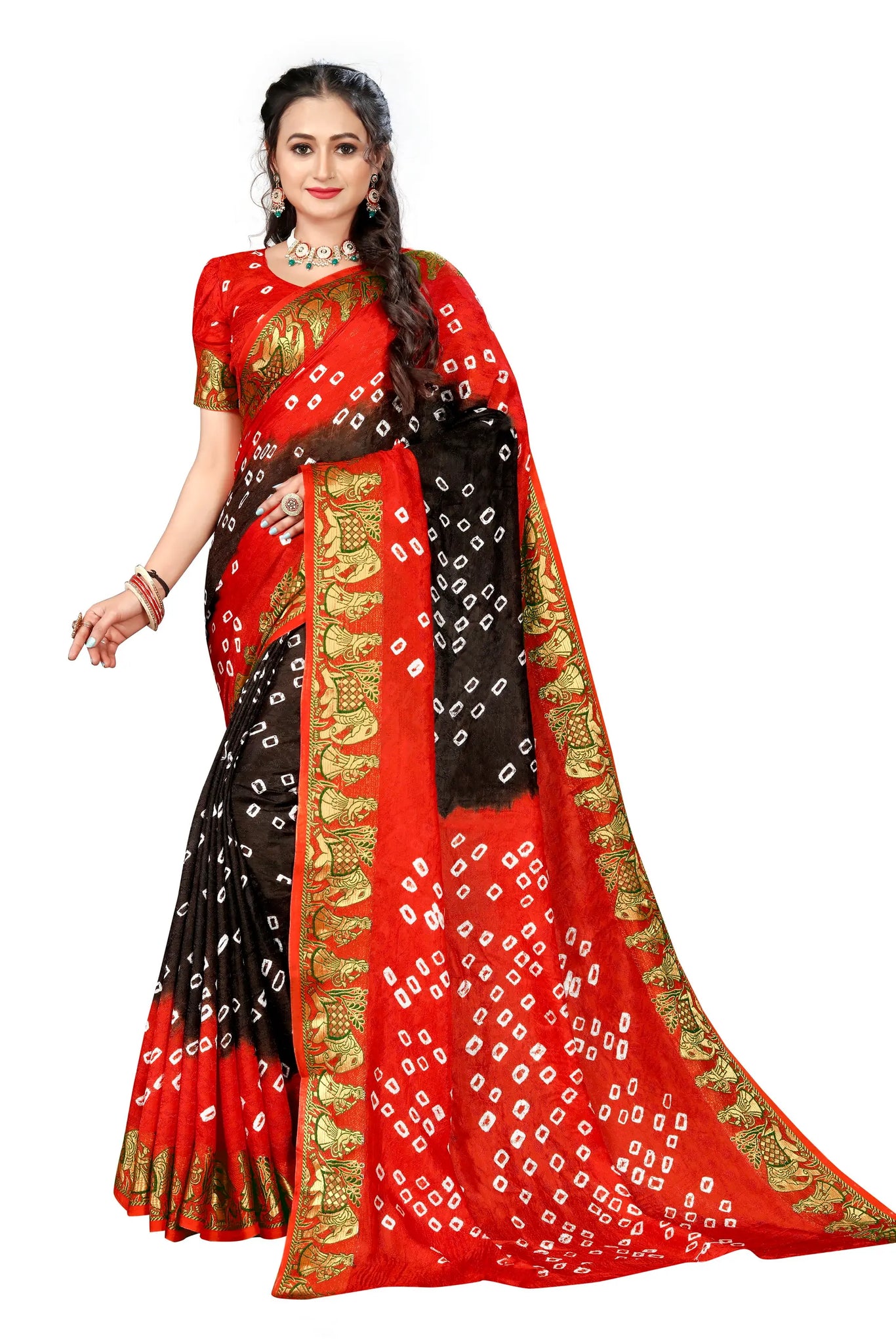 Orange & Black Viscose Art Silk Saree