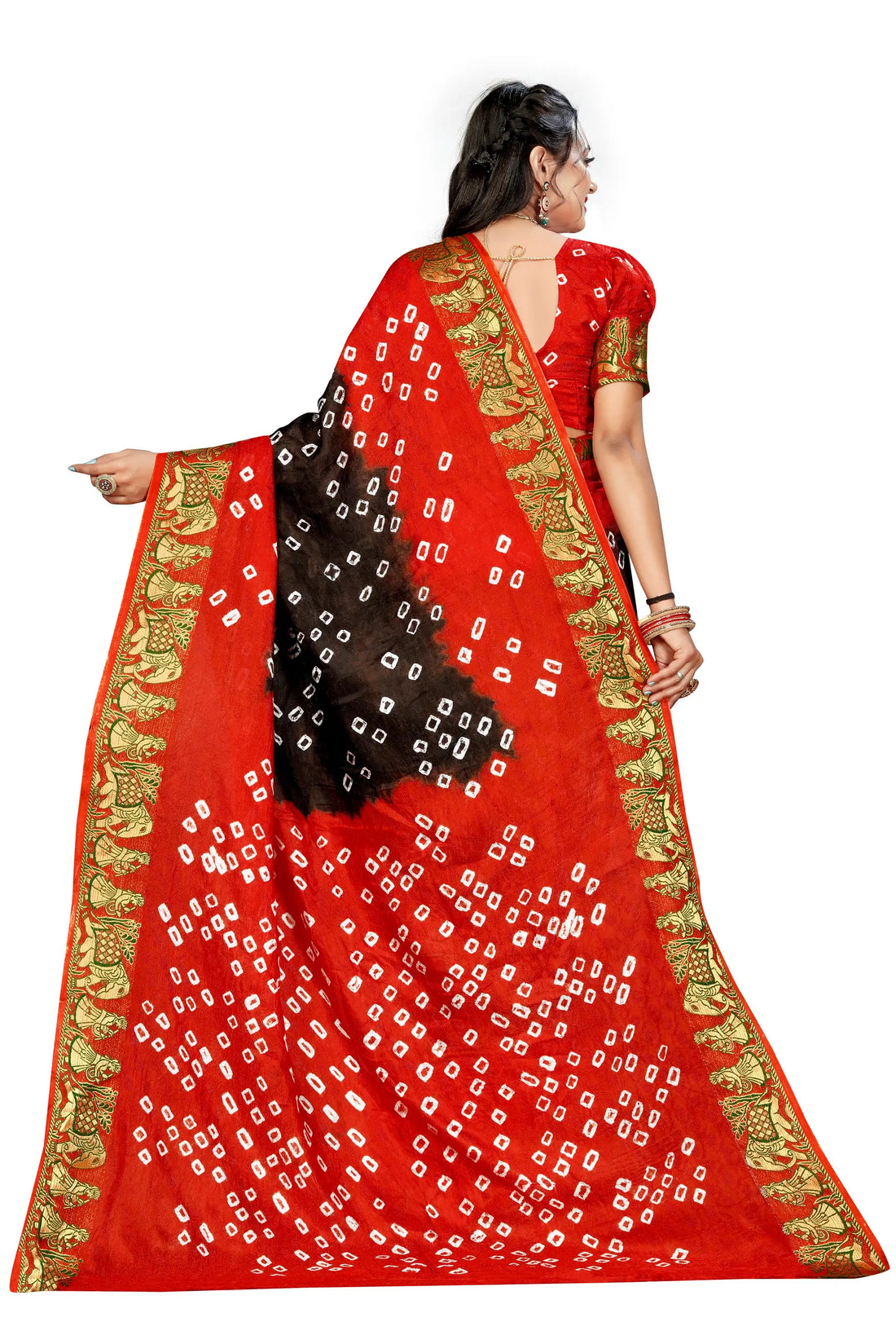 Orange & Black Viscose Art Silk Saree