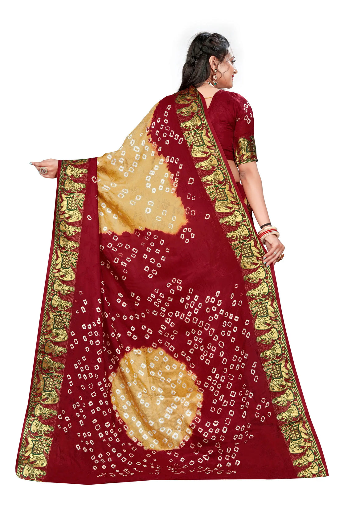 Beige & Maroon Viscose Art Silk Saree