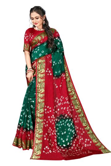 Green & Maroon Viscose Art Silk Saree