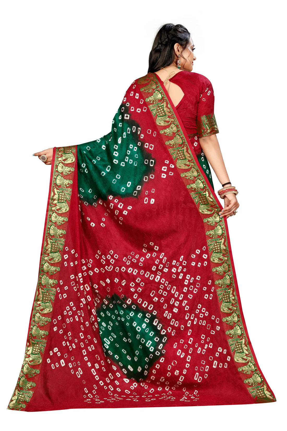 Green & Maroon Viscose Art Silk Saree