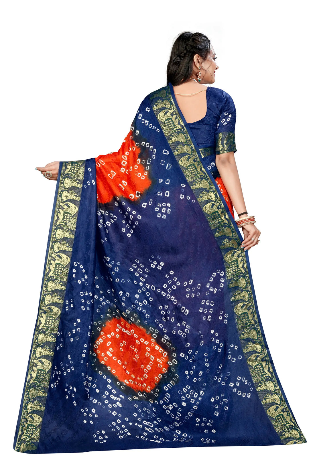 Blue & Orange Viscose Art Silk Saree