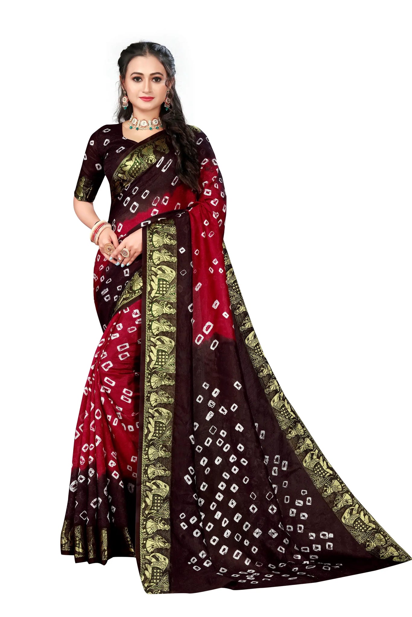 Red & Black Viscose Art Silk Saree