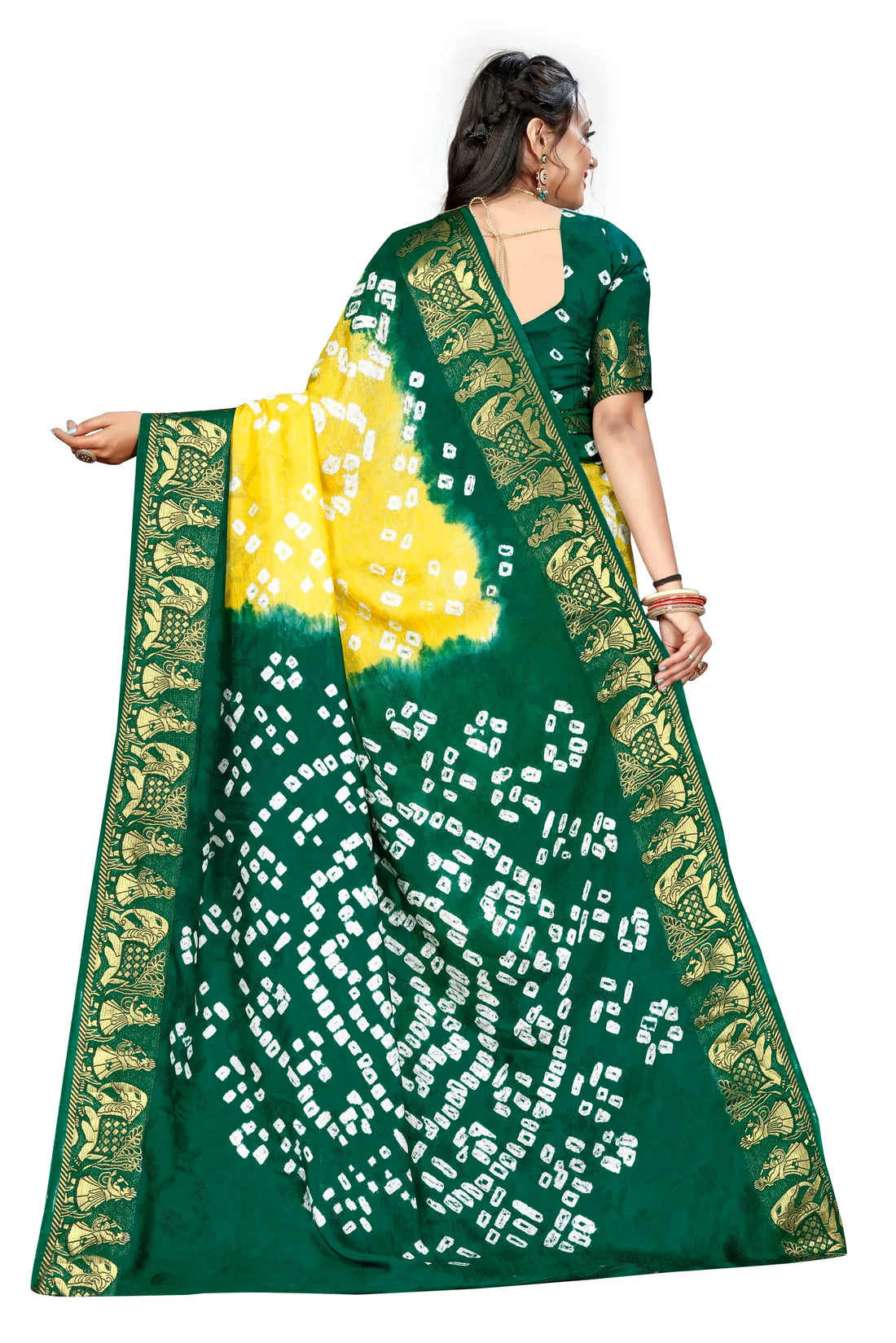 Yellow & Green Viscose Art Silk Saree