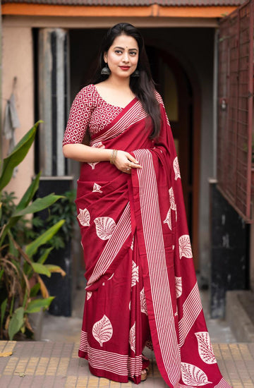 Pink Soft Cotton Saree