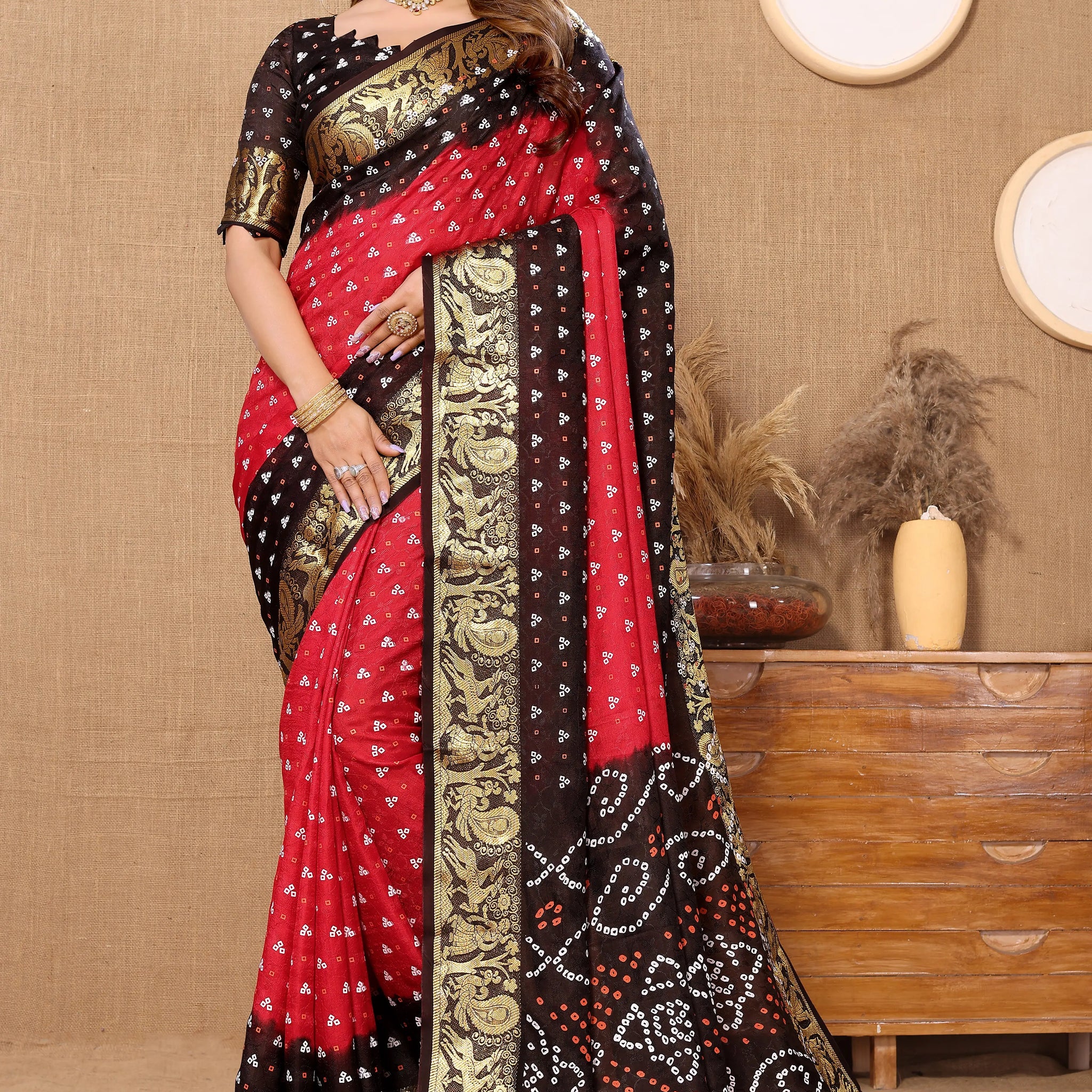 Red Viscose Art Silk Saree