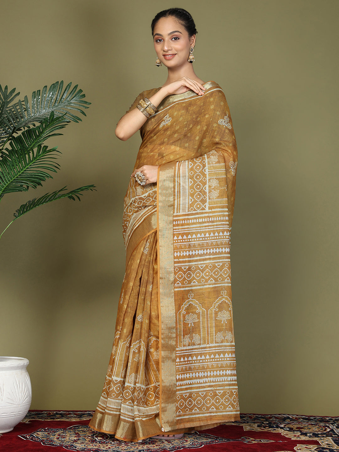 Pre Draped Golden Yellow Cotton Saree
