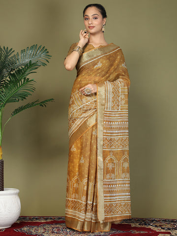 Pre Draped Golden Yellow Cotton Saree