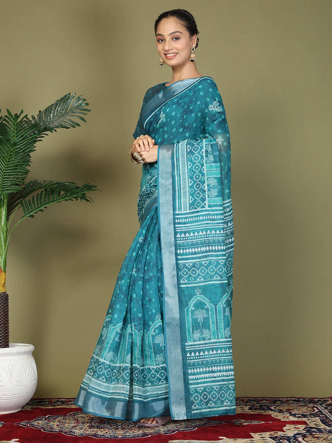 Pre Draped Teal Blue Cotton Saree