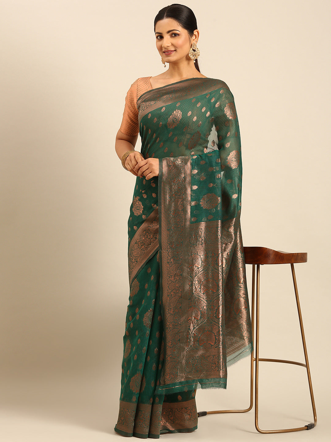 Sangam Green Cotton Saree