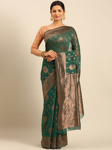 Sangam Green Cotton Saree