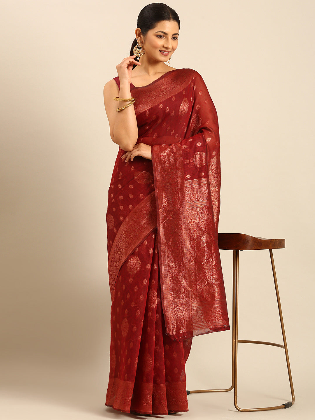 Sangam Maroon Cotton Saree