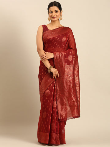 Sangam Maroon Cotton Saree