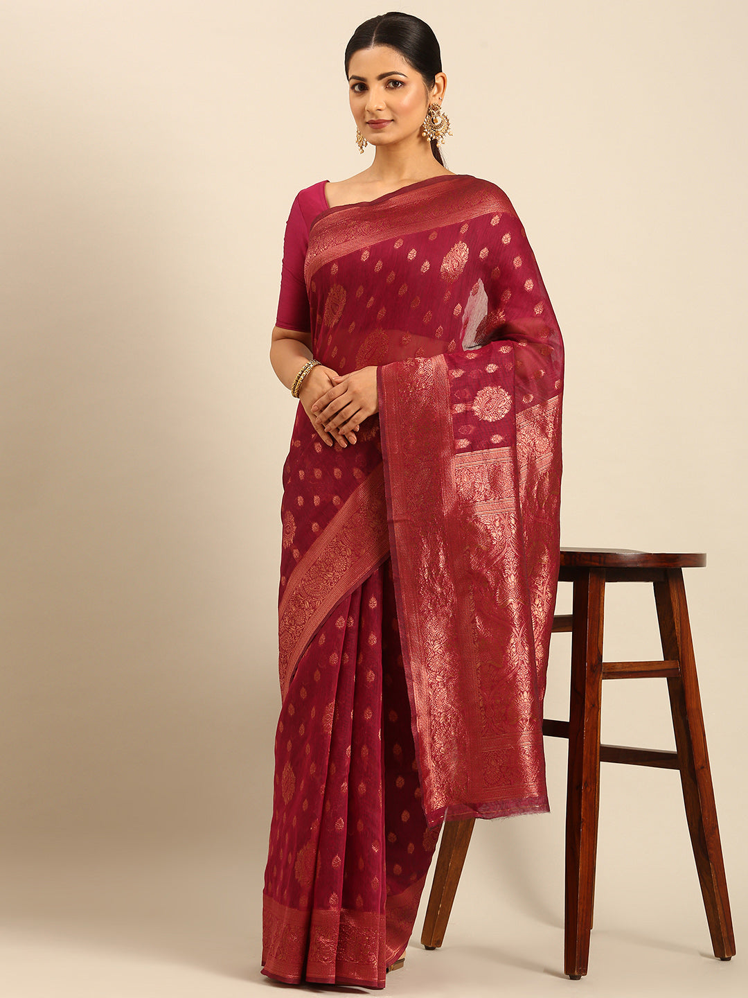 Sangam Magenta Pink Cotton Saree