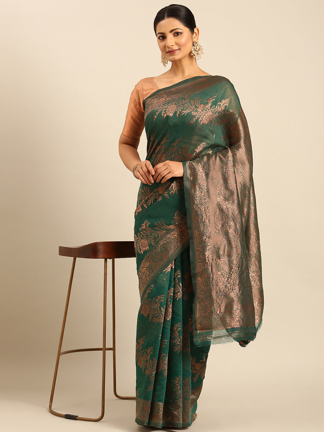 Sangam Green Cotton Saree