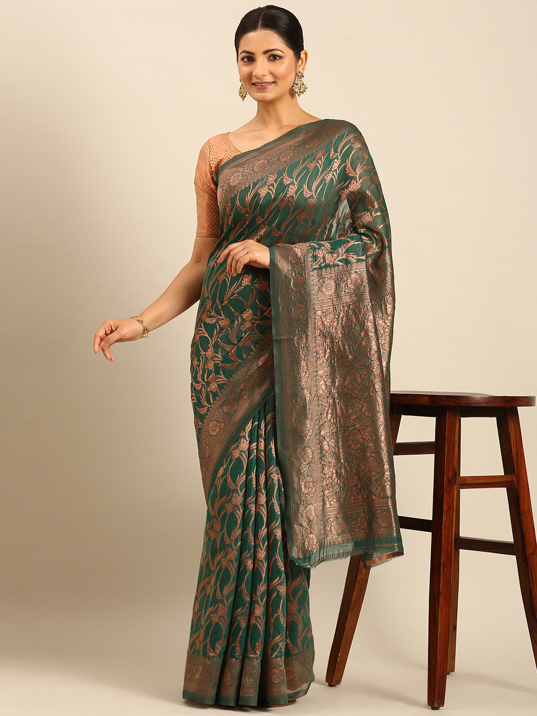 Sangam Green Cotton Saree